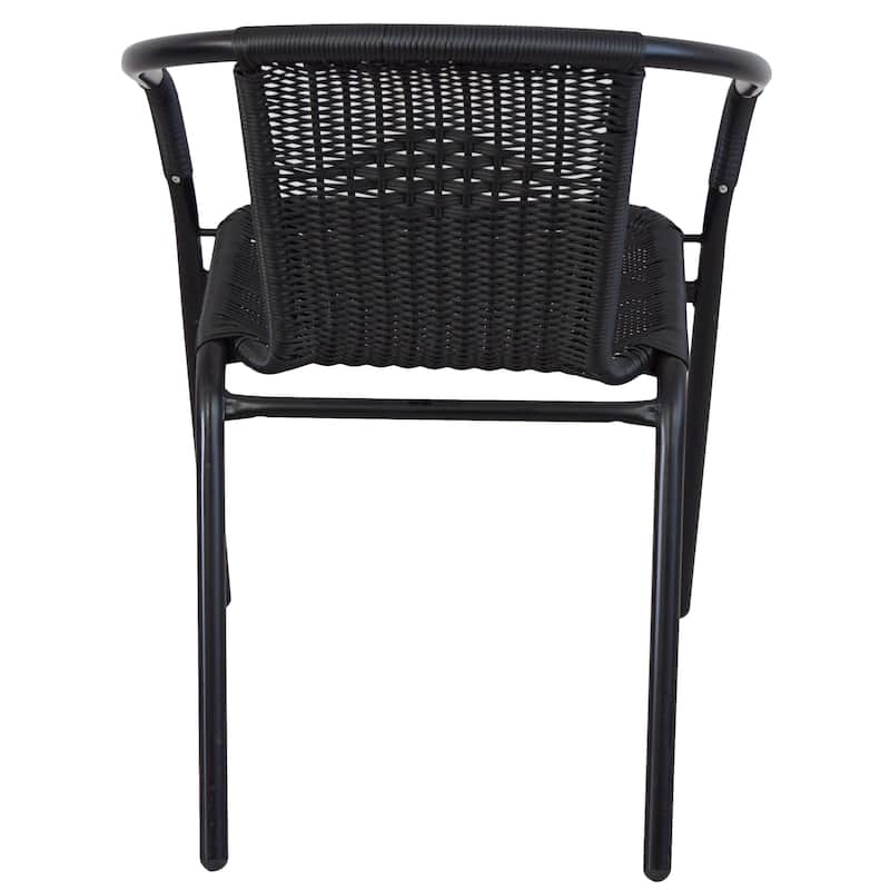 BTEXPERT Indoor Outdoor 3 - Set of Three Black Restaurant Rattan Stack Chairs