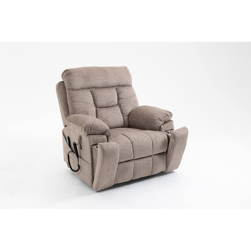 Power Lift Recliner Chair Massage and Heat,Dual Motor Lift Recliner,Electric Recliner with Cup Holders Pocket,400lbs - Brown