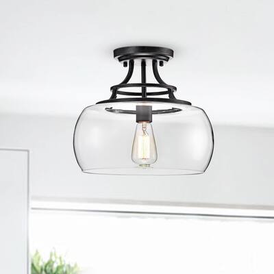 Luna Antique Black Clear Glass Semi Flush Mount Chandelier