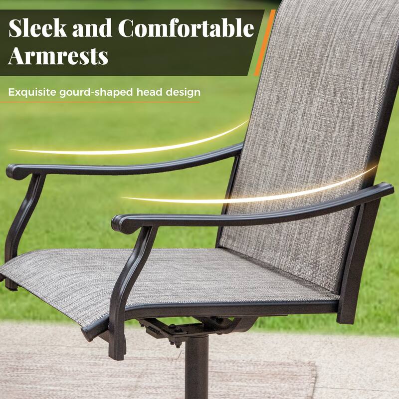 MAISON ARTS 7-Piece Patio Dining Set, 4 Textilene Fabric Armchairs and 2 Textilene Swivel Chairs with Rectangle Metal Table