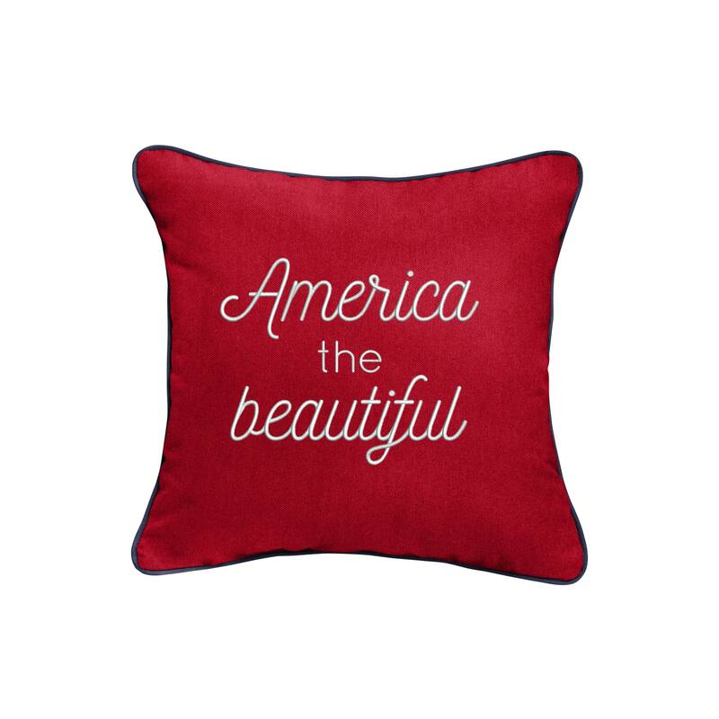 Mozaic Embroidered America the Beautiful Indoor/Outdoor Square Pillow - Red & Navy