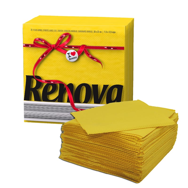 Renova Colored Dinner Disposable Paper Napkins Folded 1-Ply - 140 Napkins (2 Sets of 70) - Yellow