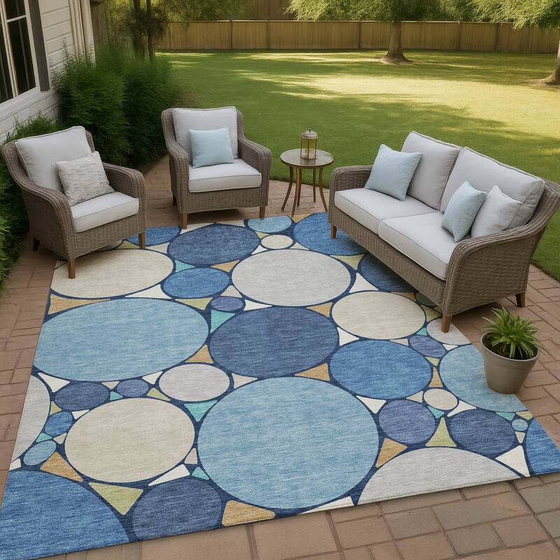 Machine Washable Indoor/ Outdoor Contemporary Rowan Chantille Rug - Navy - 5' x 7'6"