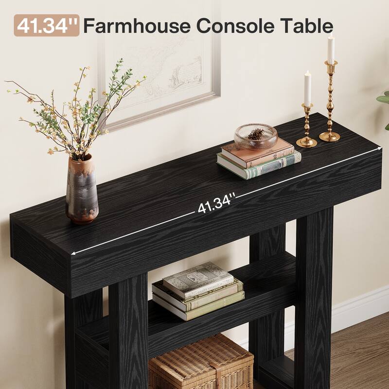 41.34-Inch Farmhouse Console Table, 2-Tier Narrow Sofa Table - 41.34" W x 11.81" D x 31.5" H
