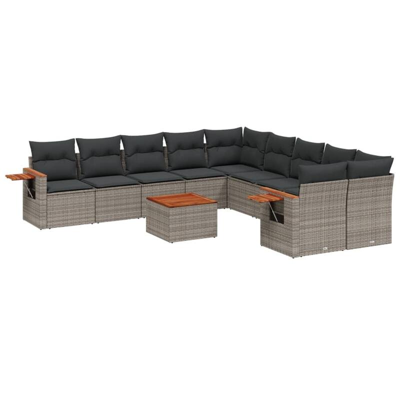 vidaXL Patio Sofa Set with Cushions Outdoor Conversation Furniture Poly Rattan - 24.4 x 33.5 x 27.2 in
