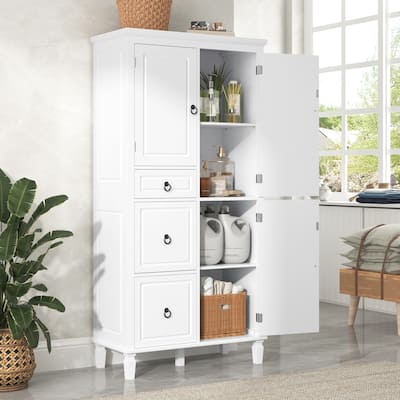 Retro Multi-Functional Storage Cabinet with Adjustable Shelves, 3 Drawers, and 3 Enclosed Compartments