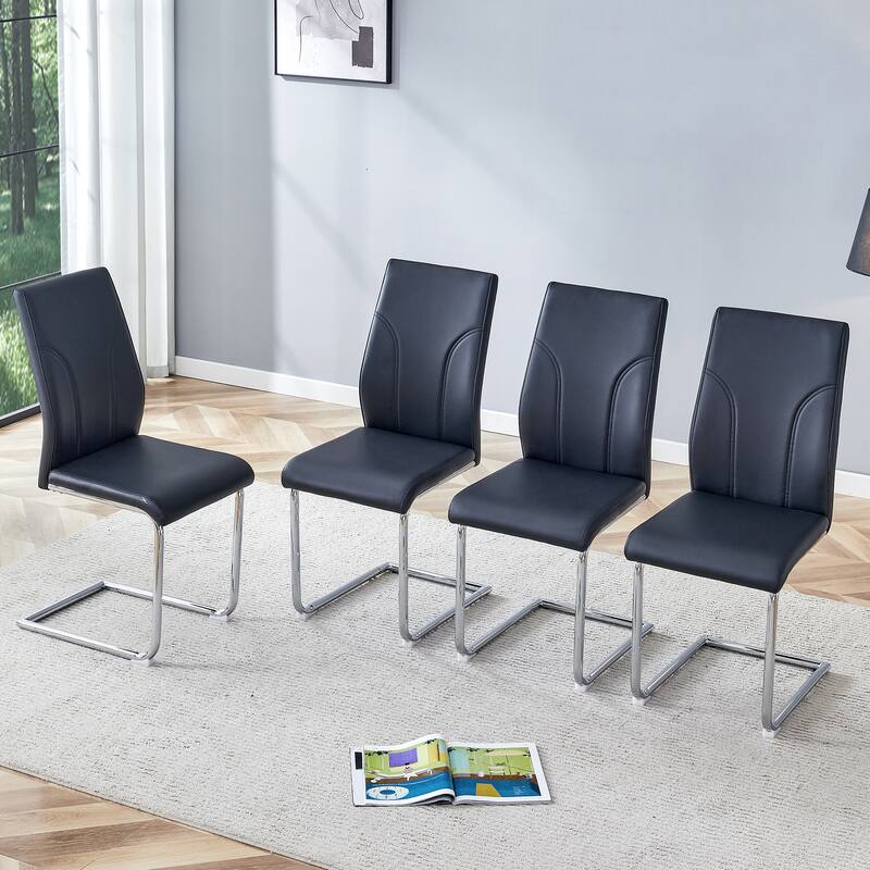 4 Dining Chair Set, PU Material High Back Seat and Sturdy Leg Chair, Suitable for Dining Room, Kitchen, Living Room