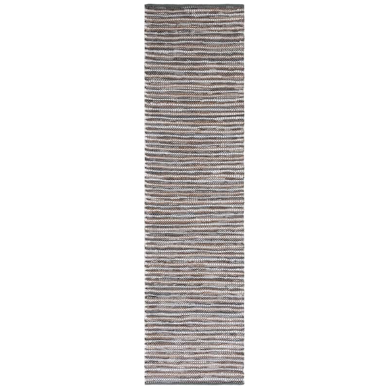 SAFAVIEH Handmade Vintage Leather Sunday Modern & Contemporary Leather - 2' 3" x 9' - Grey/Ivory - Runner