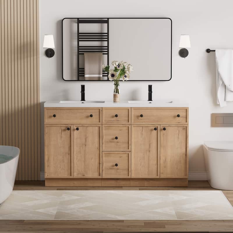 36"/48"/60"/72" Bathroom Vanity Set with Sink & Faucet - 60" - 60"-Oak