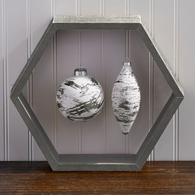 4-6" Glass Whitewash Mercury Ball and Kinset Set of 2