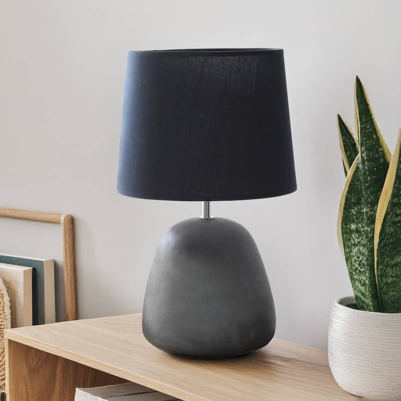 16.93" Organic Modern Concrete Table Lamp, For Living Room, Entryway, Bedroom, Minimalist Accent Lighting, Black Shade