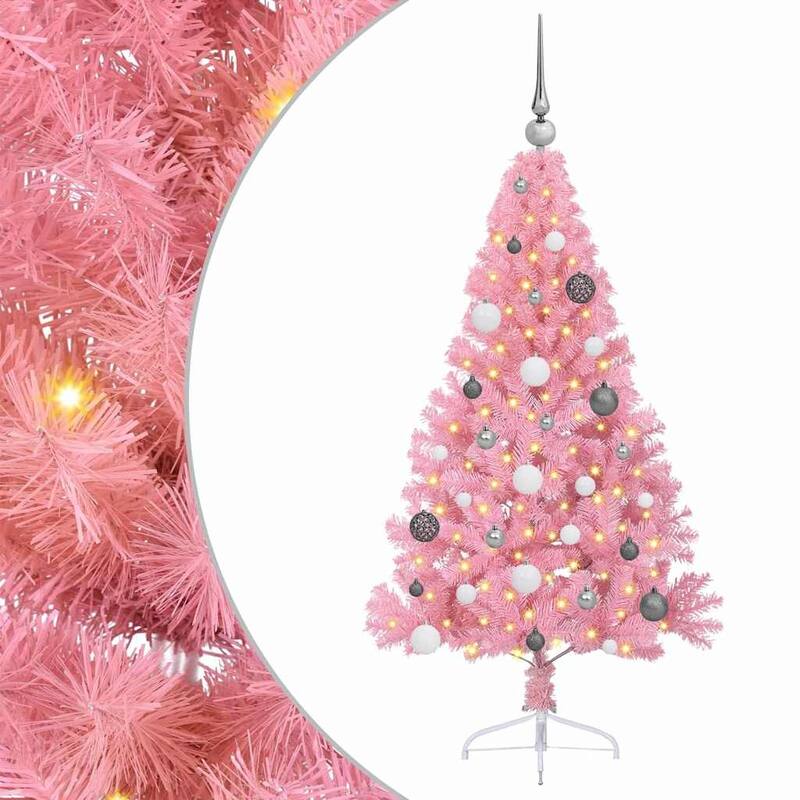 vidaXL Artificial Pre-lit Christmas Tree Pink in PVC - 59.06 in
