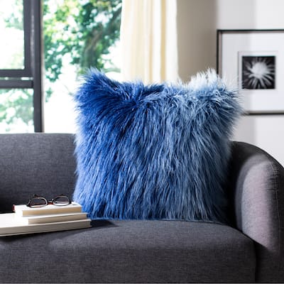 SAFAVIEH Heirloom Faux Flokati Decorative Pillow- Blue