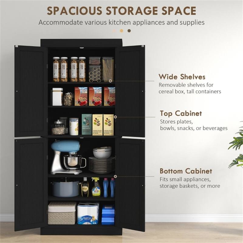 6 Tier Storage Cabinet with Adjustable Shelves Shaker Style Doors Anti Tipping Durable MDF for Kitchen and Home