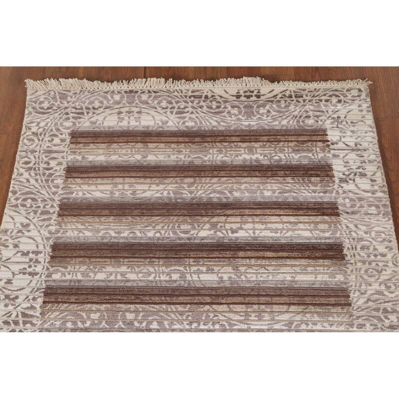 Striped Abstract Modern Accent Rug Hand-Knotted Wool Carpet - 2'9"x 5'0"
