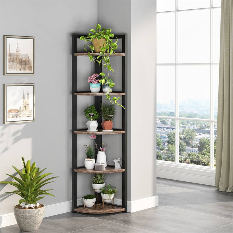 5 Tier Corner Shelf, Rustic Corner Storage Rack Plant Stand