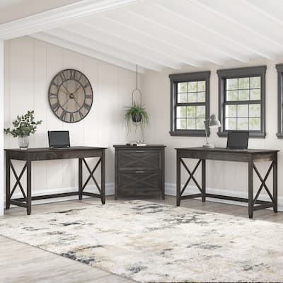 Key West 2 Person Desk Set with Lateral File Cabinet by Bush Furniture