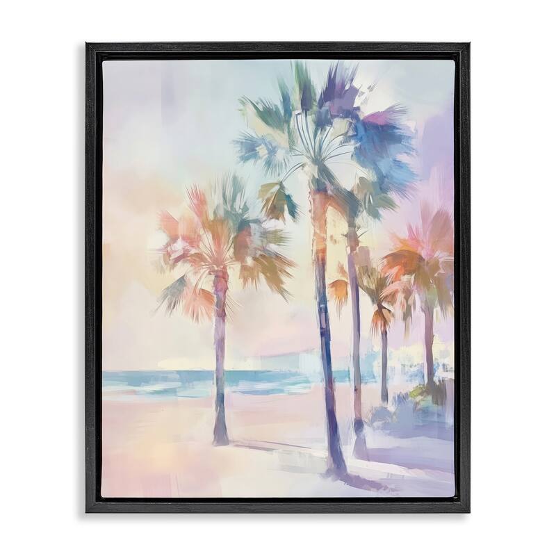 Stupell Pastel Warm Palm Trees Framed Floater Canvas Wall Art Design By Arlington Prints - 17 x 21 - Black