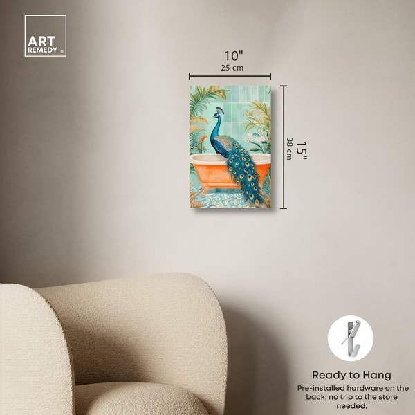 dimension image slide 1 of 6, Elegant Peacock Bath Canvas Jungle Bathroom Art by Art Remedy
