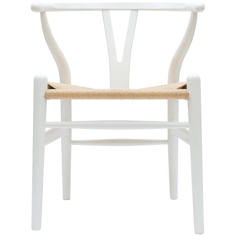 Modern Dining Chair with Woven Paper cord Seat, Solid Wooden Farmhouse Y Back Elbow Side Chair - White