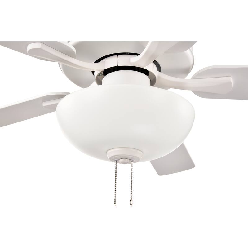 White 52 in. Indoor 5-Blade Modern Reversible Ceiling Fan with Light Kit and Pull Chain - 52 in. Dia x 16.7 in. or 21.7 in.