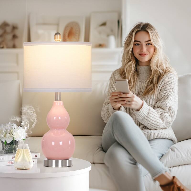 22'' Modern Ceramic Table Lamp with White Shade and Brass Accents - 11'' x 11'' x22''