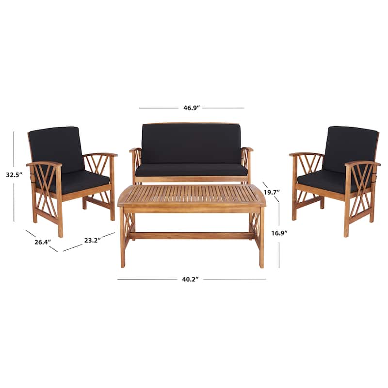 SAFAVIEH Outdoor Fontana 4-piece Acacia Wood Patio Conversation Set
