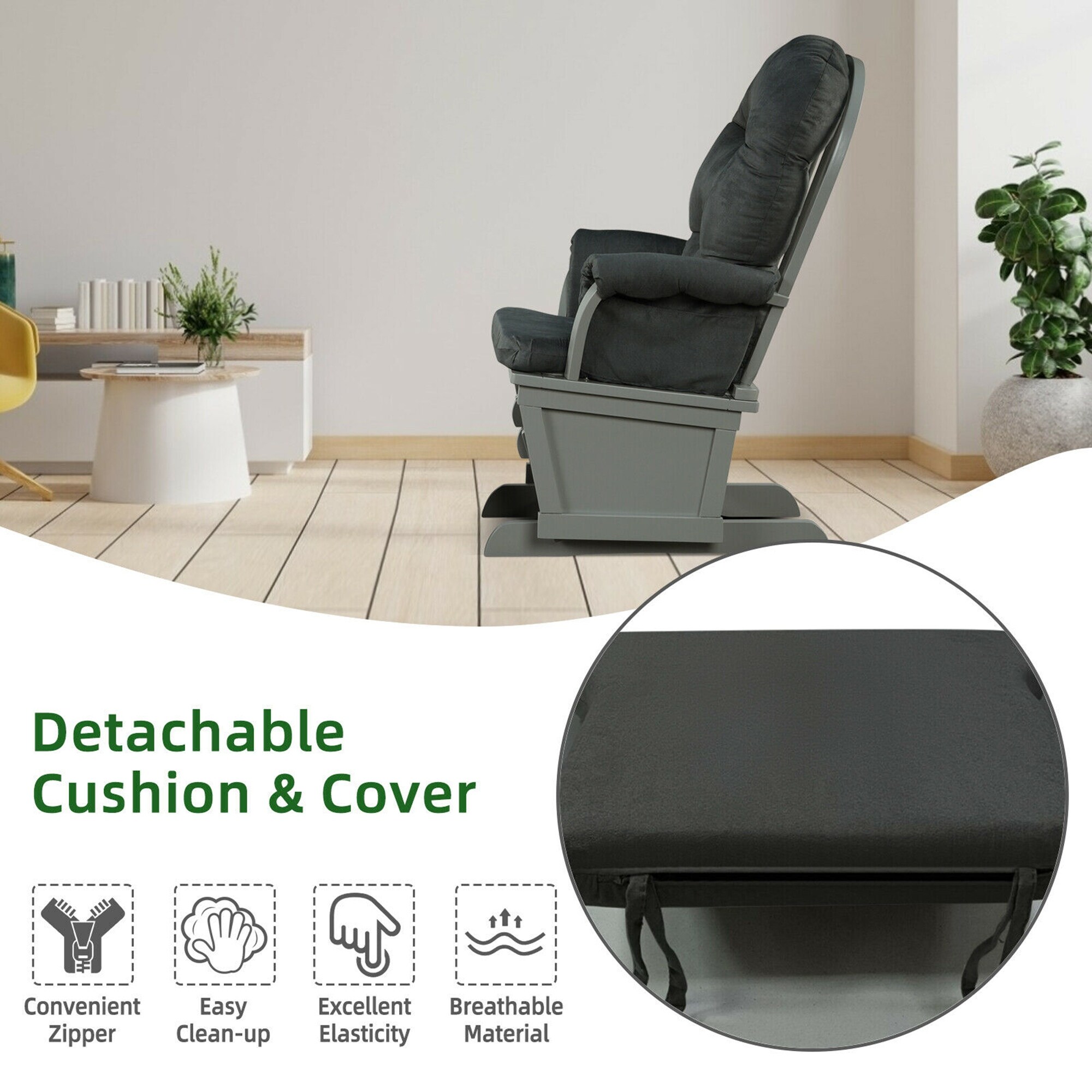 Gymax Wood Glider Ottoman Cushion Set Baby Nursery Rocking Chair