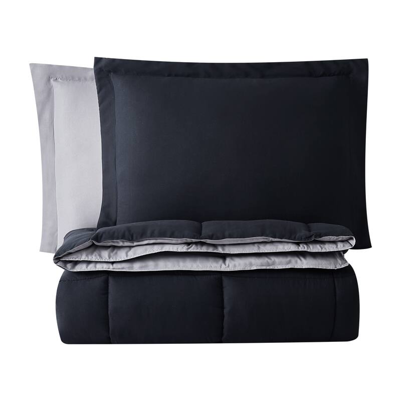 Truly Soft Everyday Reversible Down Alternative 3-Piece Comforter Set - Twin - Twin XL - Black/Grey