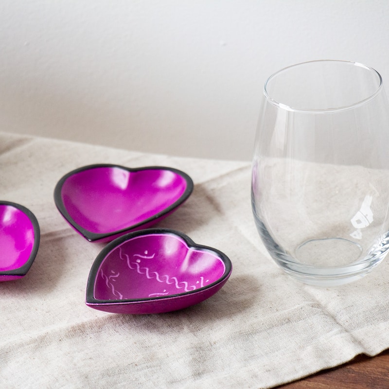 Handmade Small Soapstone Heart Trinket Dishes, Set of 3 (Kenya)
