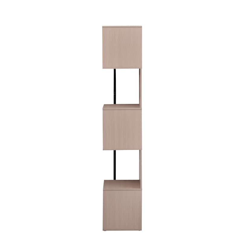 DH BASIC Modern 5 Tier Open Back Corner Bookcase, Display Bookshelf with Cylinder Metal Leg Post by Denhour