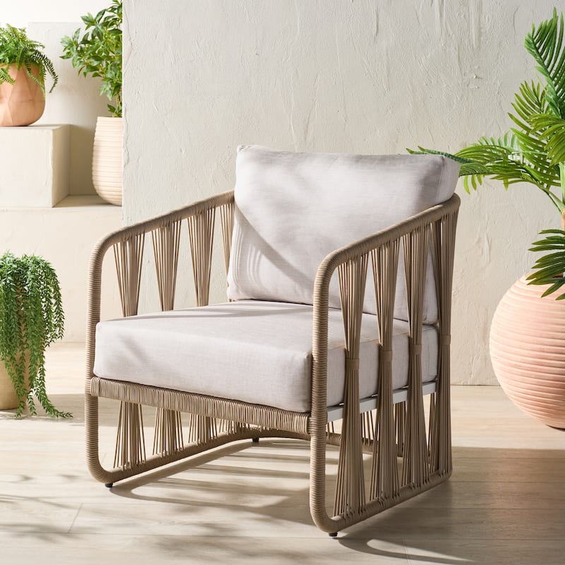 SAFAVIEH COUTURE Franklyn Rope & Al Patio Chair - 28"W x 31"D x 30"H - Tan/Beige