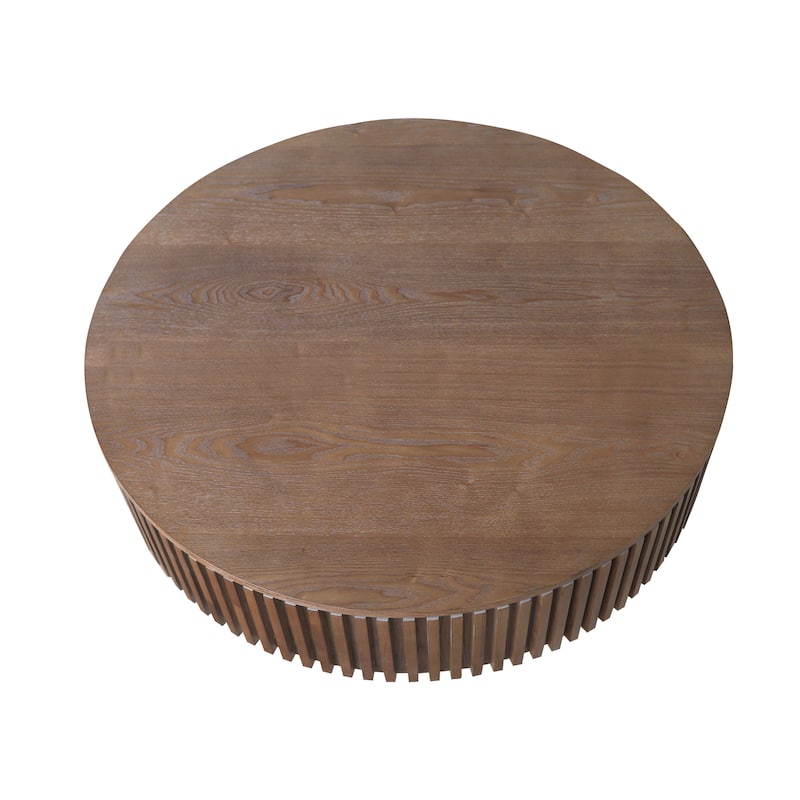 Modern Solid Wood Veneered Round/Oval Coffee Tea Table with Storage