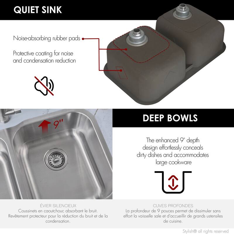 STYLISH Jaspel Dual Mount 31.25" Double-Bowl Kitchen Sink - 31.25" x 18" x 9"