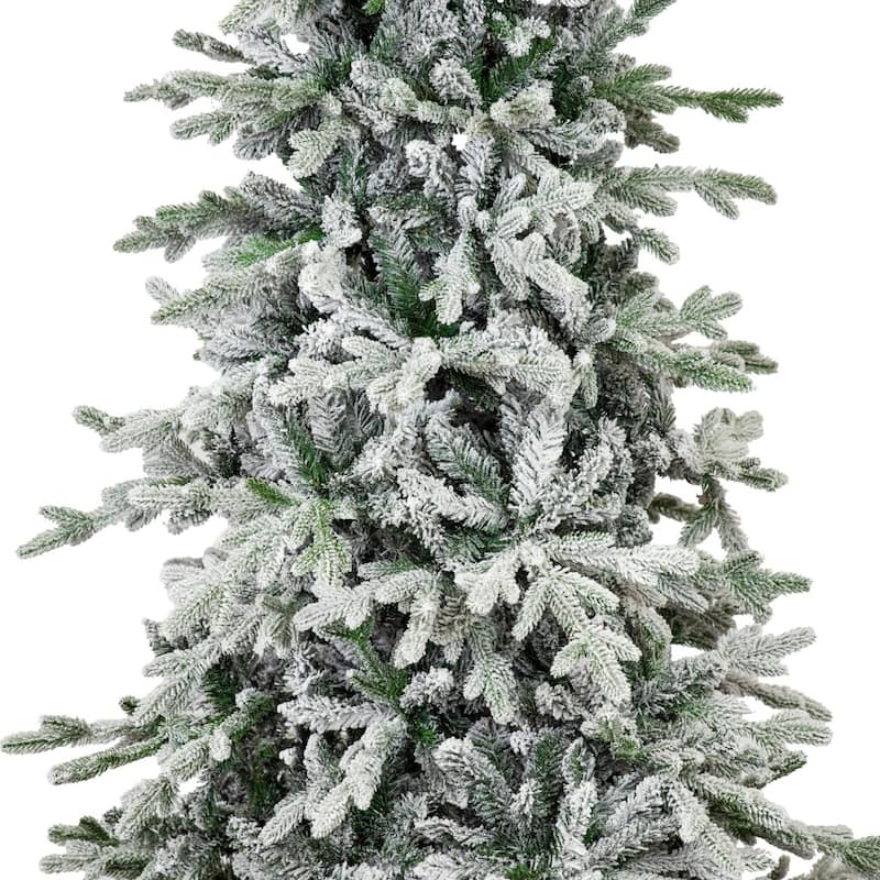 HomeRoots 7' Slender Flocked Pine Christmas Tree - Green/White - 46.00 in. x 84.00 in. x 46.00 in.