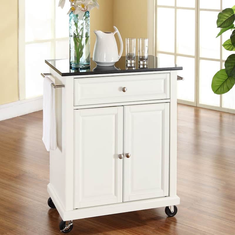 Crosley White Finish/Solid Black Granite Top Kitchen Cart/Island - 18"d x 31"w x 35.5"h