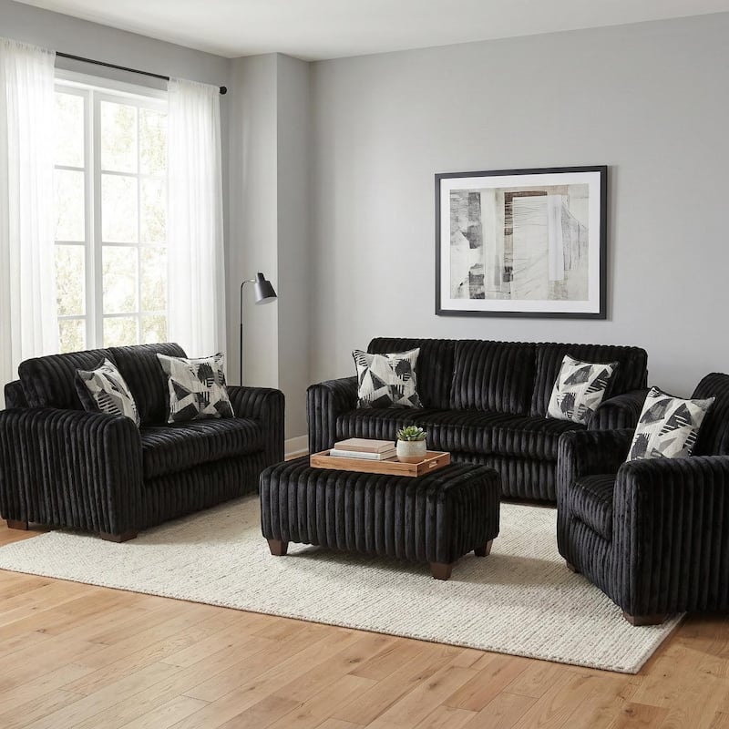 Roundhill Furniture Nolan 4-Piece Living Room Set, Sofa Loveseat Chair and Ottoman