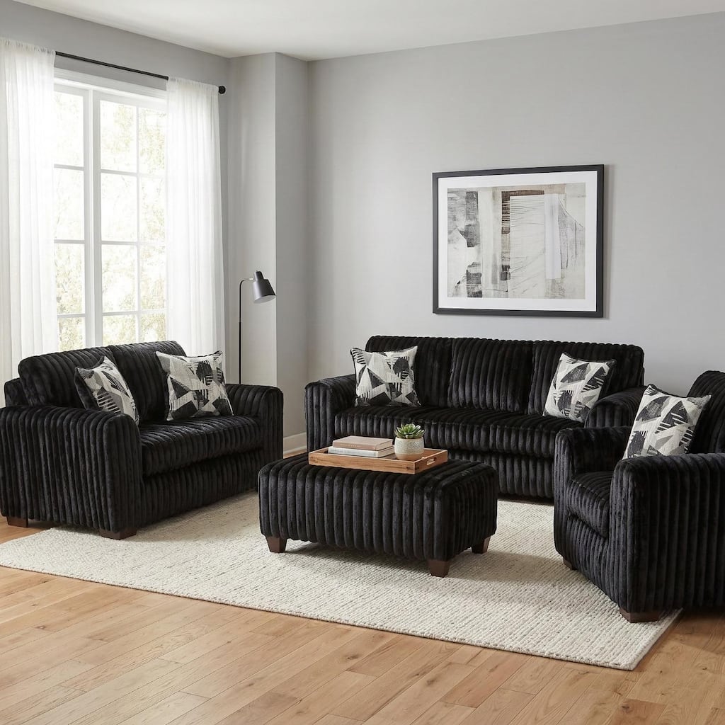 Roundhill Furniture Nolan 4-Piece Living Room Set, Sofa Loveseat Chair and Ottoman