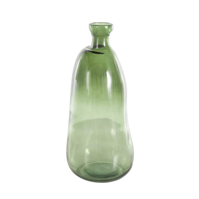 Recycled Glass Abstract Handmade Curved Spanish Bottle Decorative Vase - Green, Blue, Clear, Brown - Roche River Decor - Green - 9"W, 20"H