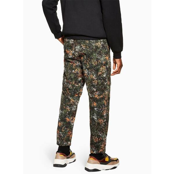 Shop Topman Mens Pants Green Size 30x32 Printed Cargo Cropped Flat