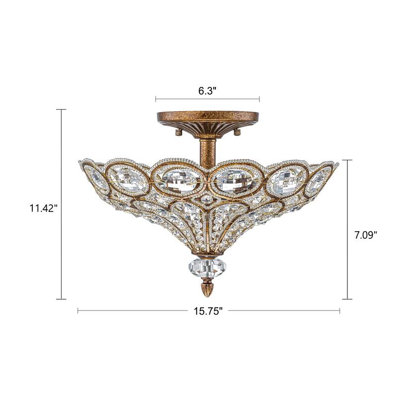 4-Light Glam Flush Mount Ceiling Light with Crystal Accents - Antique Gold