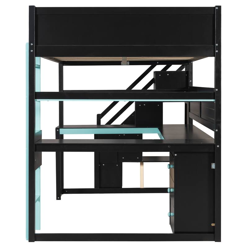 Roomfitters Full Size Gaming Loft Bed, Integrated Desk, Storage Stairs & Pegboard, Esports Inspired Sleeper System