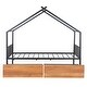 preview thumbnail 6 of 12, Black Twin Size Metal House Bed with Two Drawers and Roof for Kids, Boys and Girls, Bedroom