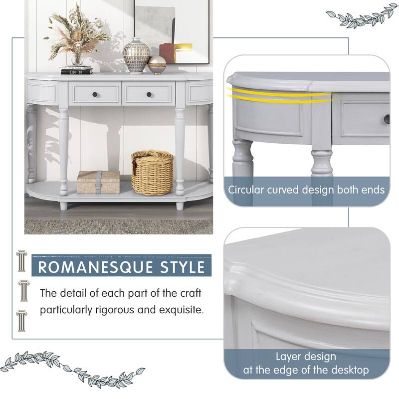 Romanesque Curved Entryway Table Console Table Solid Wood Side Table
