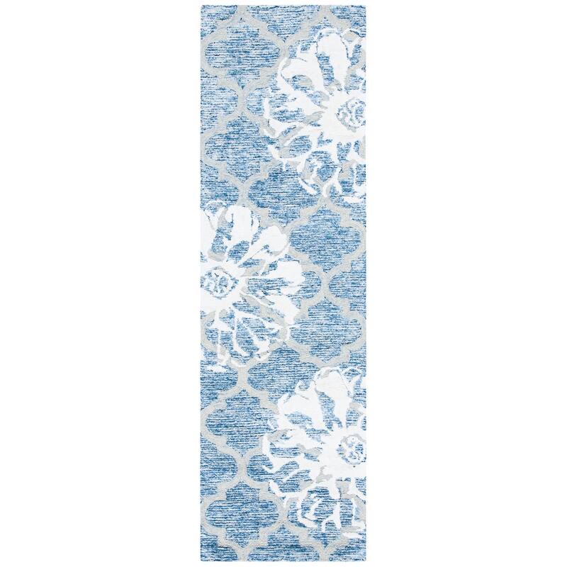 SAFAVIEH Handmade Glamour Florelle Floral Trellis Wool/ Viscose Rug - 2'3" x 8' Runner - Navy/Ivory