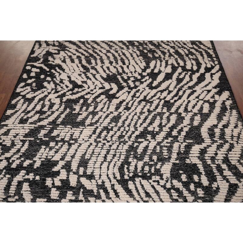 Black Ivory Moroccan Abstract Area Rug Hand-Knotted Wool Carpet - 5'0"x 8'5"