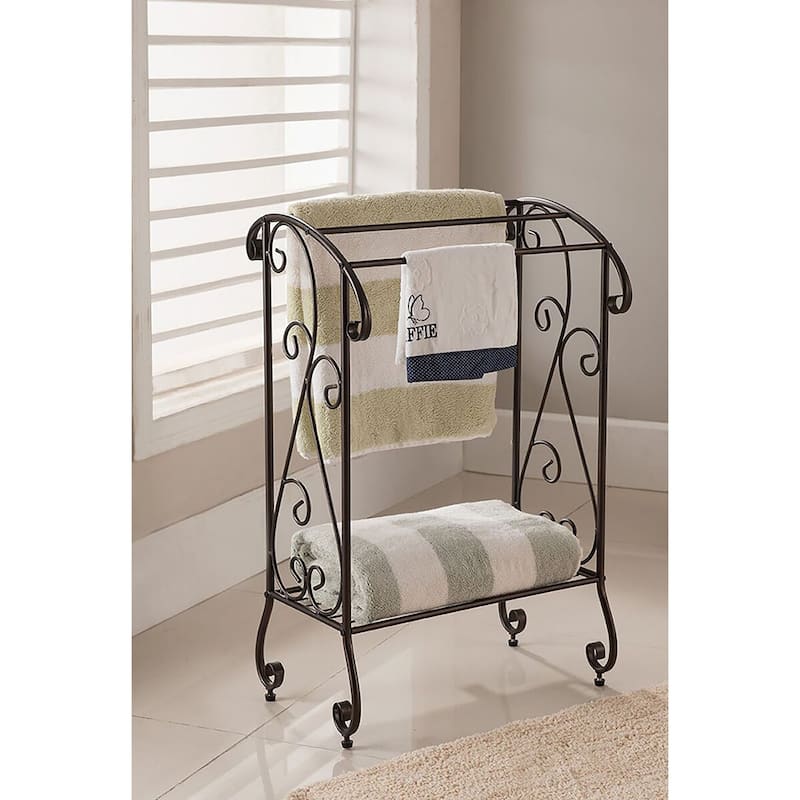 Coffee Brown Metal Free Standing Towel Rack Stand with Shelf