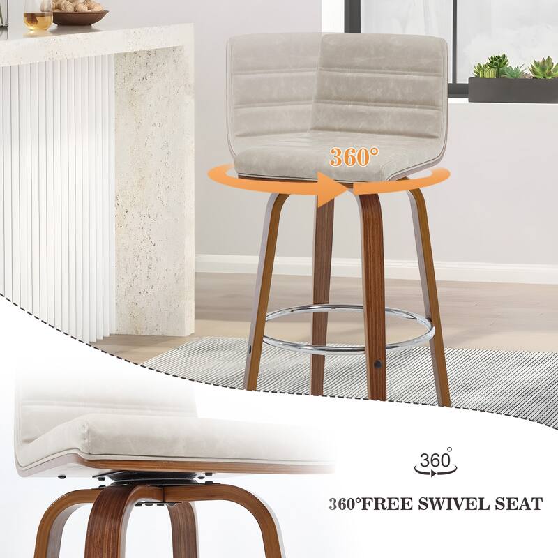Faux Leather & Wood Swivel Bar Stools/ Counter Stool Set of 2