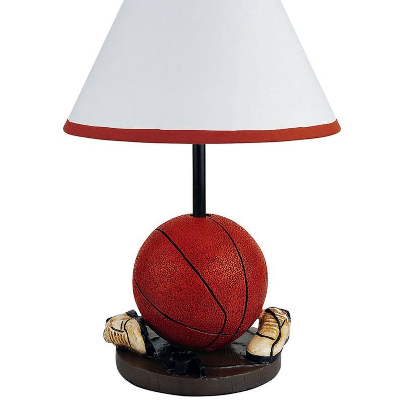 12" Tall Ceramic Table Lamp, Basketball Shaped, Linen Shade