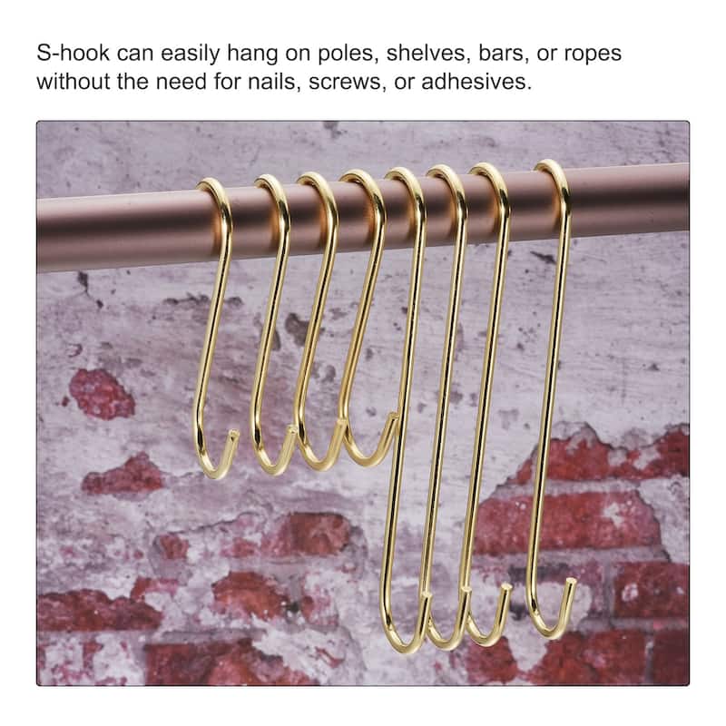 S Hanging Hooks, 8inch(200mm) Extra Long Steel Hanger, Gold Tone, 5Pcs - Gold Tone